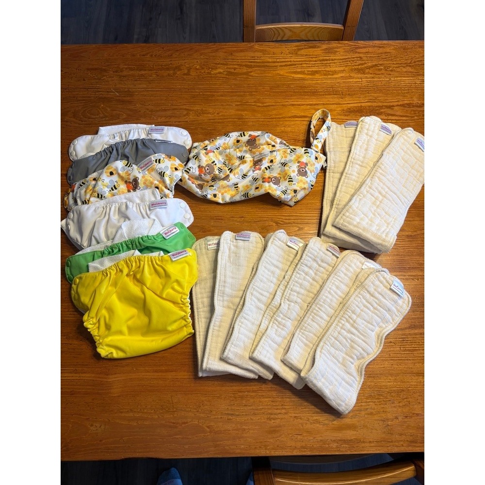 Blueberry Cloth Diaper Bundle 6 Pocket Diapers 9 Organic Cotton Inserts Wet Bag